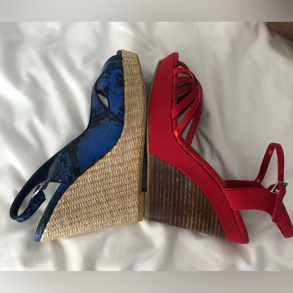 WHBM Gorgeous red strappy snakeskin platform wedges, worn 1x. - Picture 13 of 13